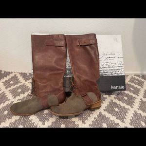 Kensie Leather Prairie Knee High Stirrip Boots with Suede Front Feature.